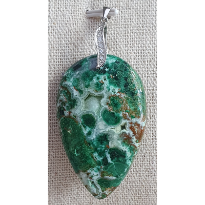 Pendentif chrysocolle malachite sur bélière argent