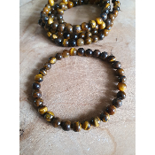 Bracelet sur fil elastique Oeil de Tigre en 6mm