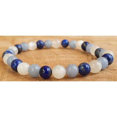 bracelet lapis lazuli, angelite et pierre de lune 6mm