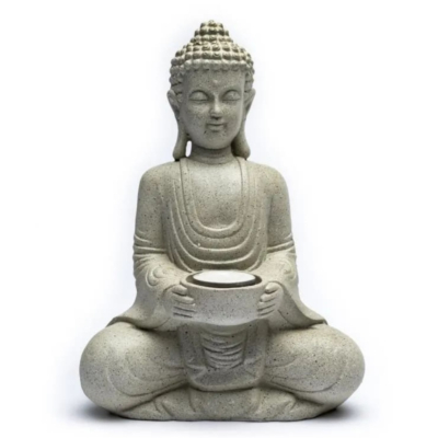 Bouddha méditant bougeoir couleur gris