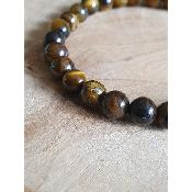 Bracelet sur fil elastique Oeil de Tigre en 6mm