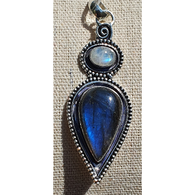 Pendentif en Labradorite et péristérite  sertie en Argent 925