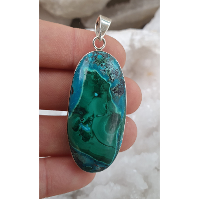 Pendentif malachite chrysocolle sertie en argent