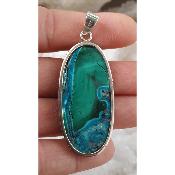 Pendentif malachite chrysocolle sertie en argent