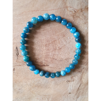 Bracelet sur fil elastique Apatite Bleu Madagascar en perles de 6mm